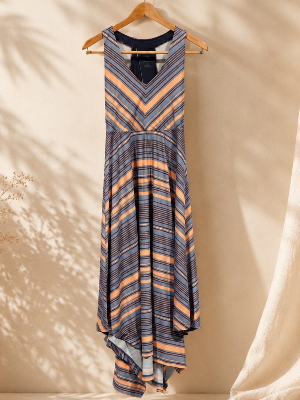 PrAna Large Striped Dress Built In Bra Handkerchief Hem Racerback Boho